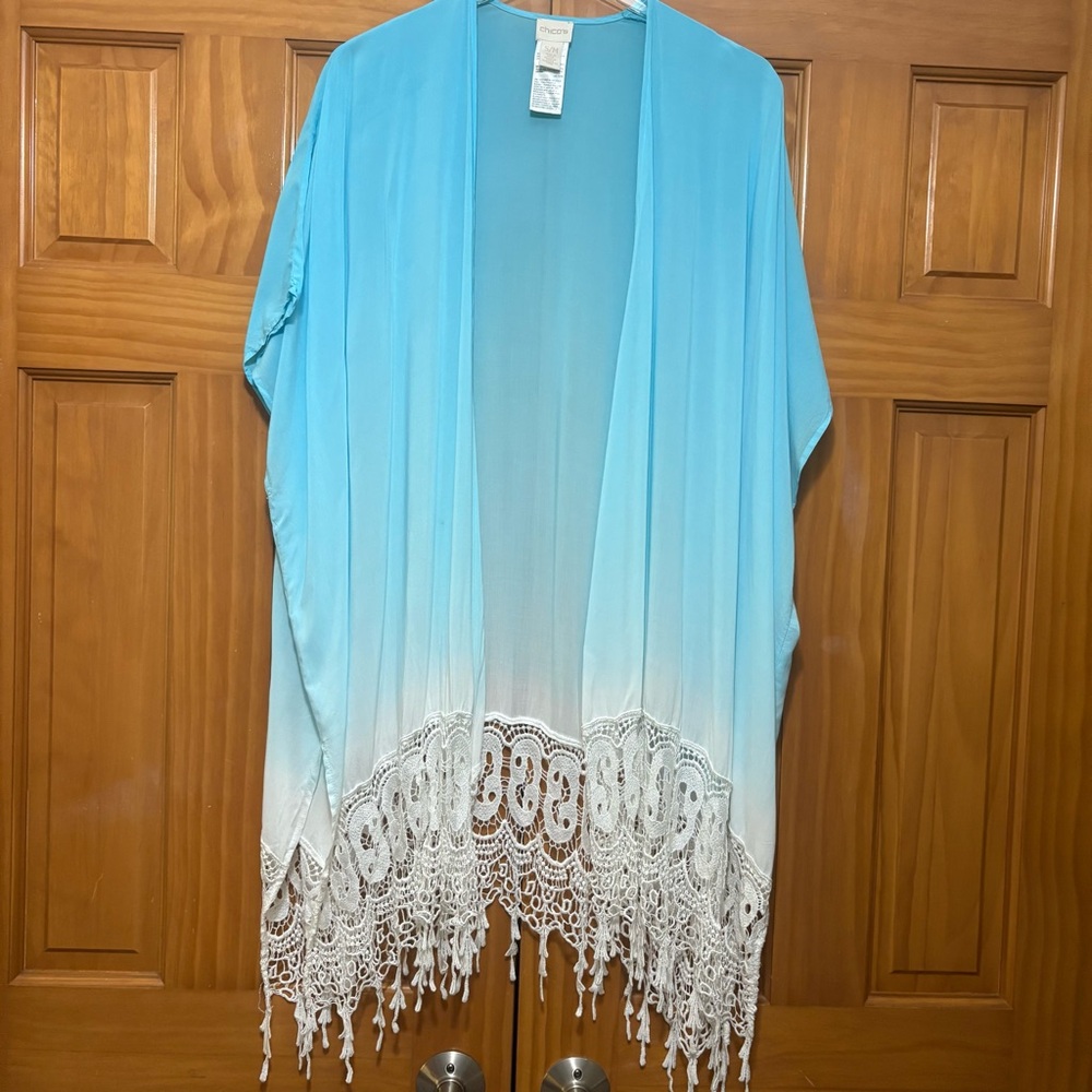 Chico's Teal Kimono with Lace Detail